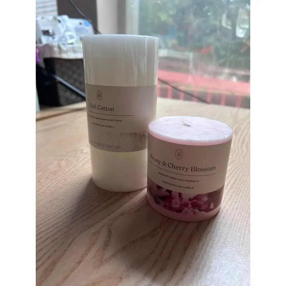New Threshold Bundle of 2 Candles Peony& Cherry🍒Blossom 3”x3” Soft Cotton 6”x3”